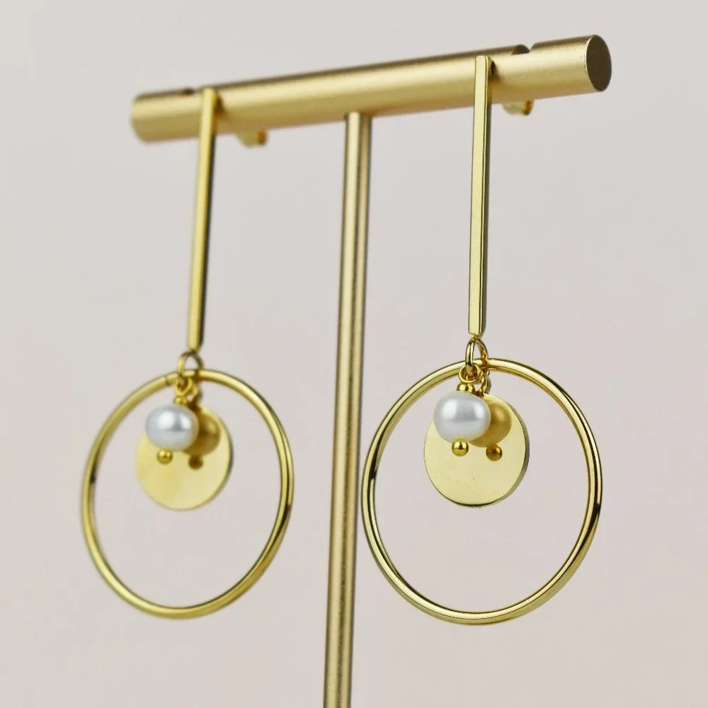 Accent dangle hoop earrings, large lightweight gold tone earrings